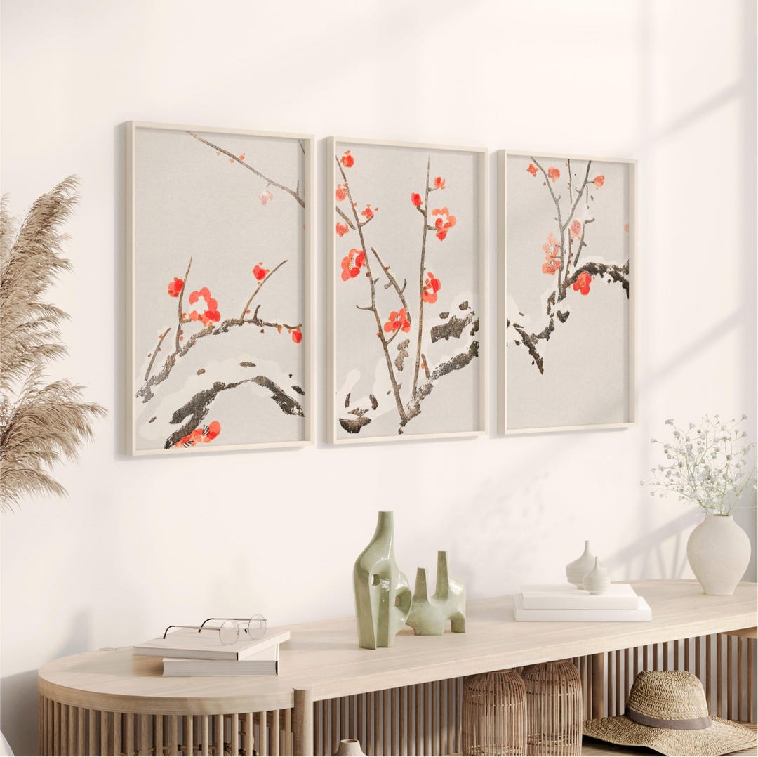 Wabi Sabi Wall Art Set of 3, Japandi Flower Print, Neutral Minimalist ...