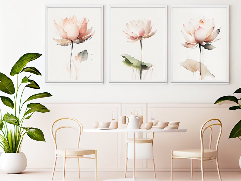 Lotus Flower Prints Set of 3 Lotus Wall Art Botanical - Etsy