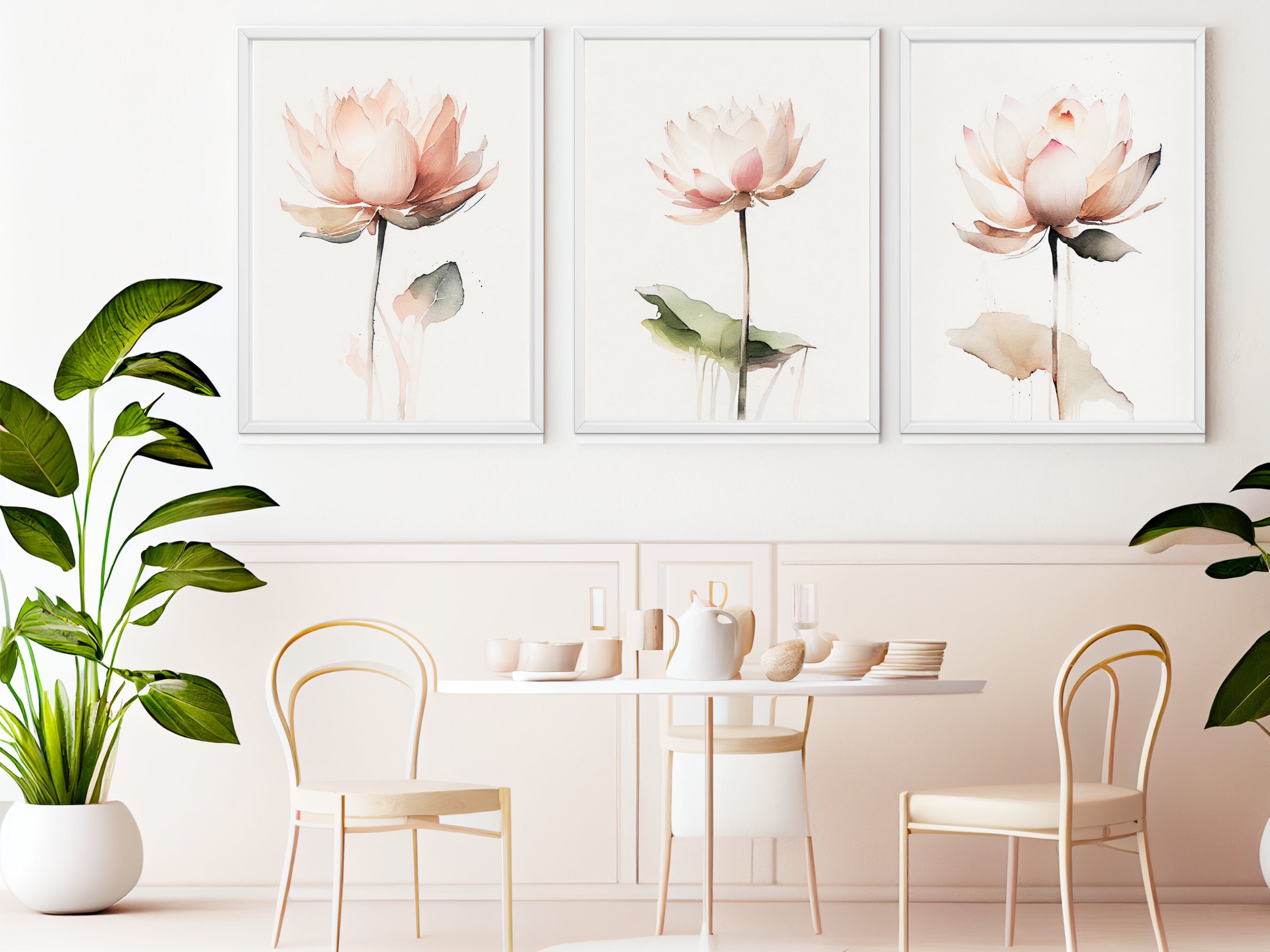 Lotus Flower Prints Set of 3 Lotus Wall Art Botanical Etsy
