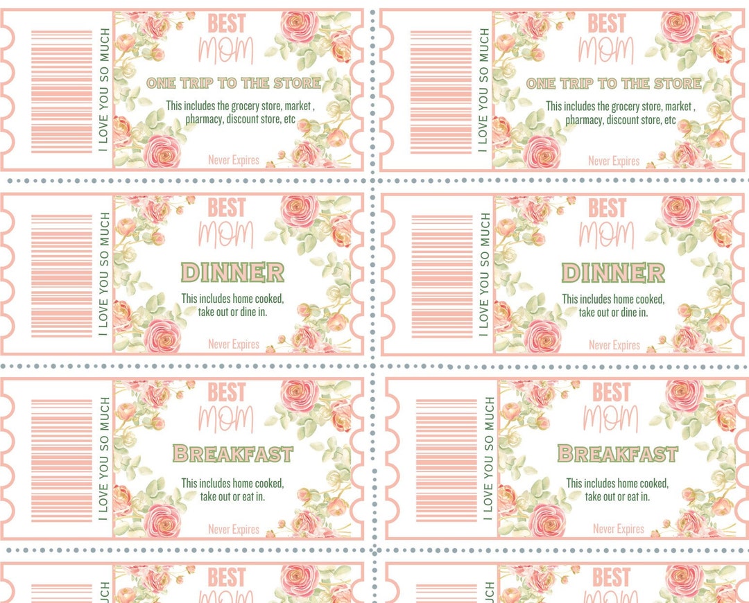 Downloadable Mothers Day Print Best Mom Coupons for Mothers Day Gift Birthday Gift for Mom for ...