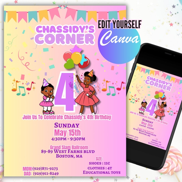 Editable Gracies Corner Birthday Invitation Template Instant Download