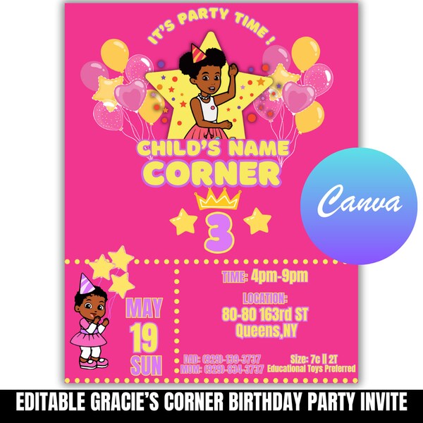 EDITABLE Gracie's Corner Birthday Party Invite | Gracie Corner Invitation |