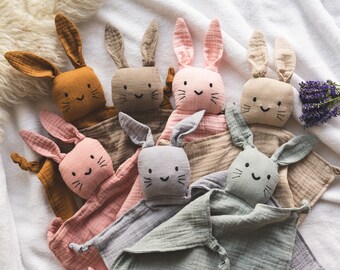 Personalizable Baby Muslin Comforter Rabbit Comforter Favorite Animal Cuddly Toy Baby New Born Gift Mother's Day Stuffed Toy