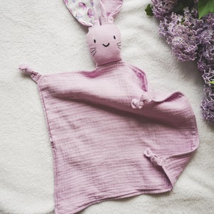 Personalizable baby muslin comforter rabbit with star ear as a gift Mother's Day holiday Newborn Babyshower girlfriend cuddle Flieder