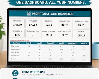 Foglio di calcolo per il calcolo dei profitti di eBay Vinted / Strumento di monitoraggio delle vendite per rivenditori (modello Excel)
