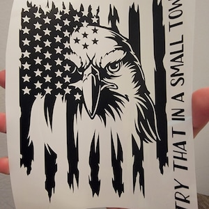 Try that in a Small Town Car Window Decal, America Sticker, Vinyl, Bald Eagle