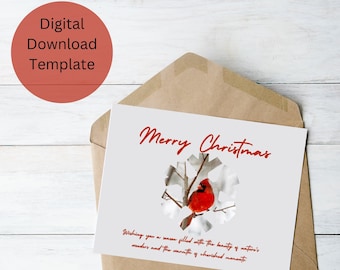 Cardinal Christmas Greeting Card | Digital Cardinal Christmas Card | Cardinal Christmas Card Template