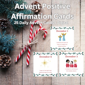 Positieve adventskaarten | 25 dagelijkse adventskaarten | Afdrukbare adventsbevestigingskaarten