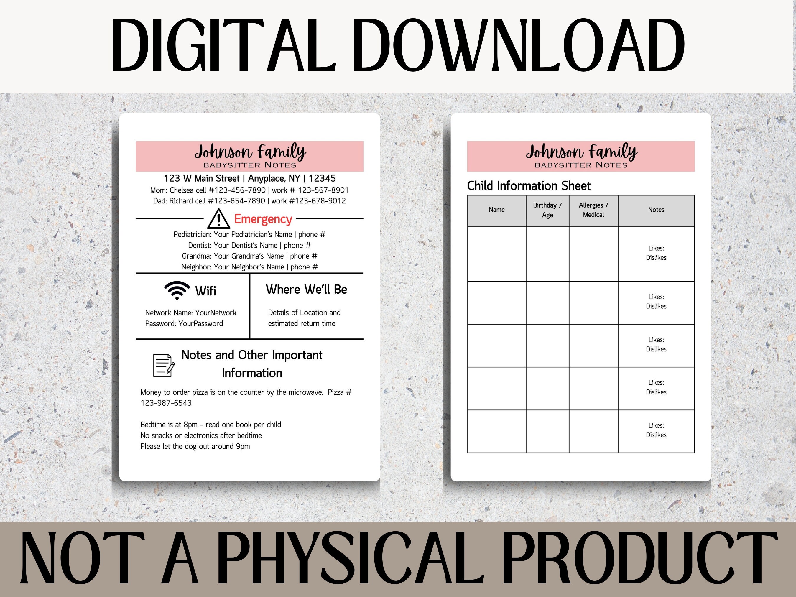 Babysitter Note Sheet | Printable Babysitter Information Sheet ...