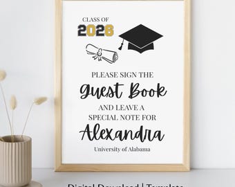 Abitur Gästebuch Schild Vorlage | Printable Graduierung Gästebuch Zeichen | Bearbeitbares Abschlusszeichen | Tragt Euch ins Gästebuch ein| 18cm x 18cm