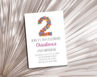 Floral 2. Geburtstag Einladung Vorlage: Bearbeitbare Girl Party (Digitaler Download)