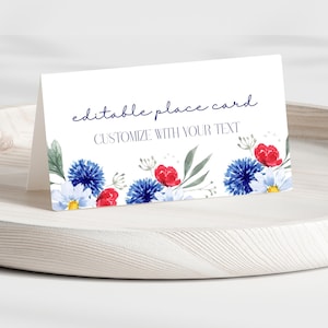 Wildflower Place Card Template | Girls Birthday Party Place Card | Shower Party Buffet Card | Food Card Template | Tent Card