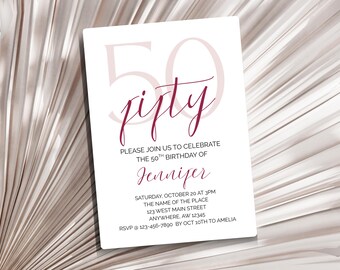 Modello elegante per invito al 50° compleanno / Stampabile 5x7 Canva Digital Download