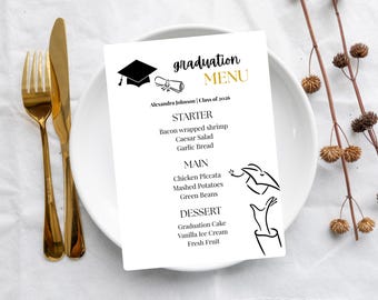 Graduierung Menü Vorlage | Druckbares Abschluss-Menü | Bearbeitbares Abschlussmenü | 8,5 "x 11" digitaler Download | Klasse von 2026 druckbares Menü