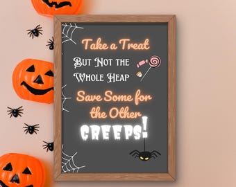 Printable Trick or Treat Candy Sign Template – Halloween Candy Bowl Sign PDF, Halloween Party Decor, Digital Download, 8.5" x 11"