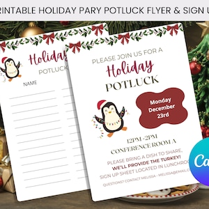 Circulaire et feuille d'inscription pour le repas des Fêtes | Flyer modifiable pour le déjeuner de Noël | Repas-partage de Noël à imprimer | Toile numérique 8,5 x 11 pouces