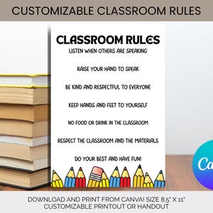 Printable Classroom Rules | Classroom Rules Template | Downloadable Classroom Rules | Customizable Class Rules Handout | 8.5&quot; x 11&quot; Canva