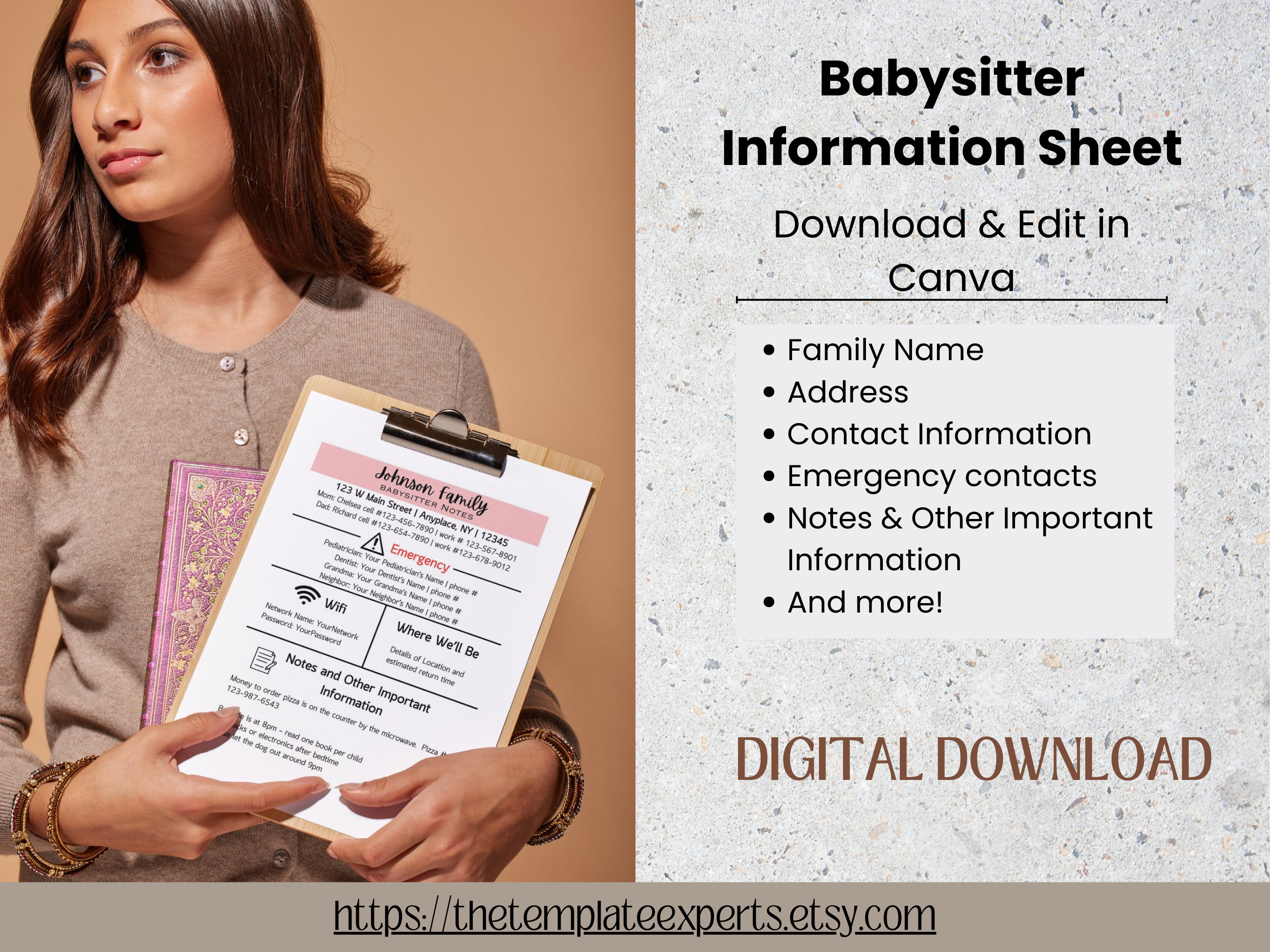 Babysitter Note Sheet | Printable Babysitter Information Sheet ...