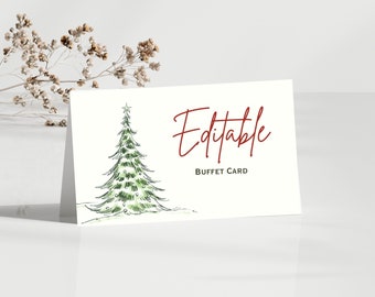 Weihnachts-Tischkarte | Weihnachts-Buffet-Kartenvorlage | Rustikale Buffet Kartenvorlage | Lebensmittel Kartenvorlage | Buffet-Zelt Karte