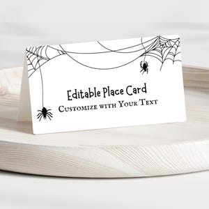 Sjabloon voor Halloween-plaatskaart | Halloween-buffetkaartsjabloon | Spinnenweb-plaatskaart | Plaatskaart spinneweb | Sjabloon voor voedselkaarten | Tentkaart