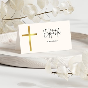 1st Communion Place Card Template | Baptism Place Card Template | Cross Buffet Card Template | Food Card Template | Easter Buffet Tent Card