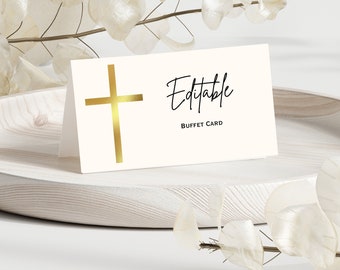 Gold Cross Erste Kommunion Buffet Karten: Bearbeitbare Canva Vorlage (Digitaler Download