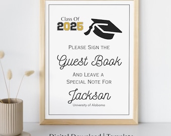 Abitur Gästebuch Schild Vorlage | Printable Graduierung Gästebuch Schild | Bearbeitbares Abschlusszeichen | 5"x 7" Digitaler Download