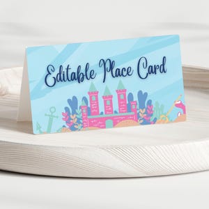 Plantilla de tarjeta de lugar bajo el mar / 3 Plantilla de tarjeta de buffet bajo el mar / Tema de sirena / Plantilla de tarjeta de comida / Tarjeta de carpa / Fiesta de cumpleaños