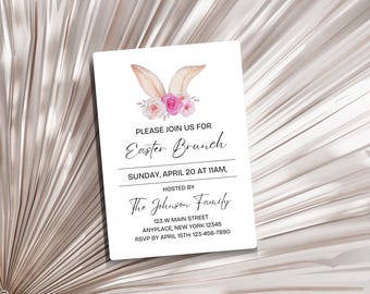 Floral Easter Brunch Invitation Template: Bunny Ears (Editable, Printable)