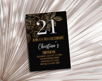 Elegante Gold 21. Geburtstag Einladung Vorlage (Digitaler Download)
