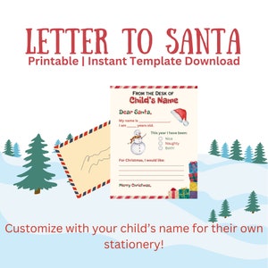 Plantilla de carta a Papá Noel, carta a Papá Noel editable, carta a Papá Noel personalizable, carta a Papá Noel imprimible