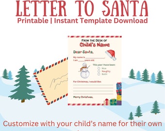 Plantilla de carta a Papá Noel, carta a Papá Noel editable, carta a Papá Noel personalizable, carta a Papá Noel imprimible