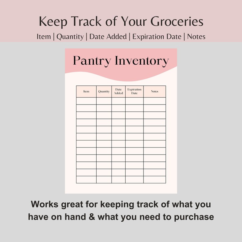 Food Inventory Log Printable Kitchen Organization Tracker Printable PDF ...