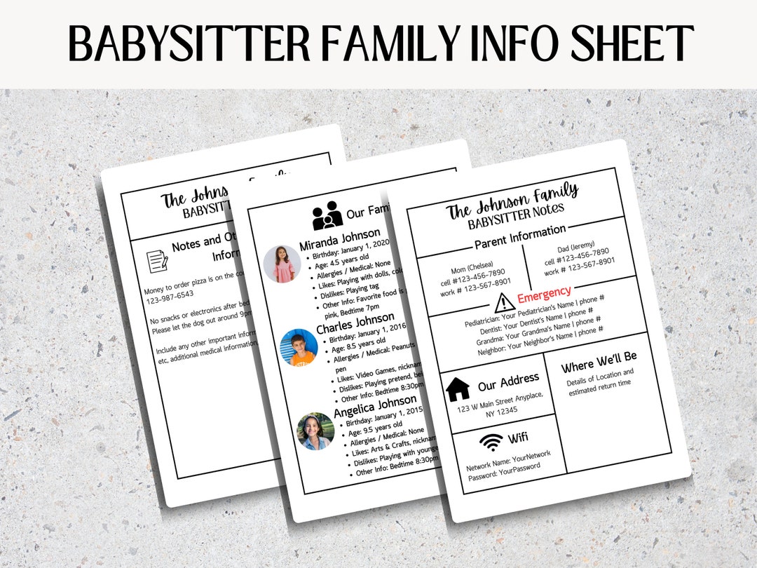 Babysitter Note Sheet | Printable Babysitter Information Sheet ...