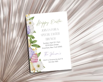 Floral Easter Brunch Invitation Template: Editable Printable (Canva)