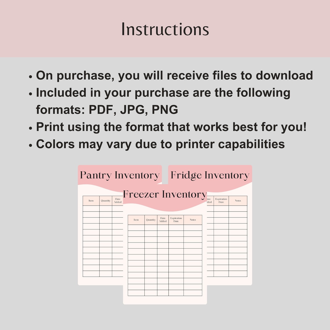 Food Inventory Log Printable Kitchen Organization Tracker Printable PDF ...