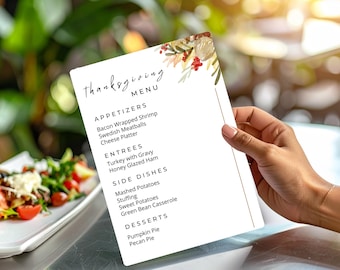 Thanksgiving Menu Template | Editable Thanksgiving Menu | Printable Thanksgiving Menu | Digital 8.5x11 Menu