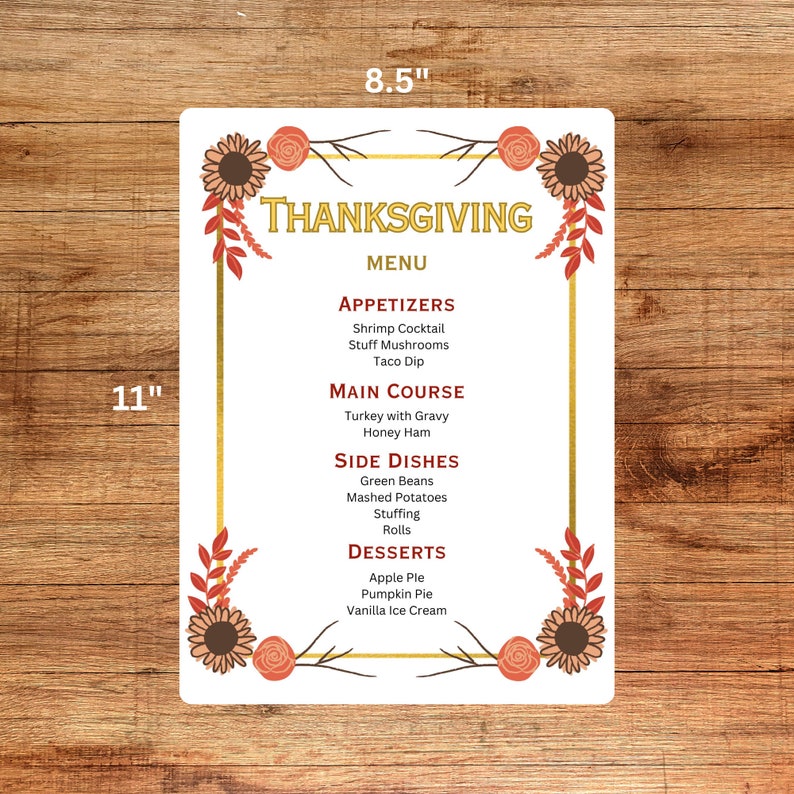 Thanksgiving Menu Template Editable Thanksgiving Menu Printable ...