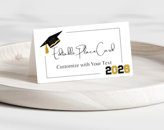 Plantilla de tarjeta para buffet de graduación / Tarjeta de lugar para graduación / Plantilla de tarjeta de comida / Tarjeta de mesa para buffet / Plantilla de tarjeta de lugar / Clase de 2026