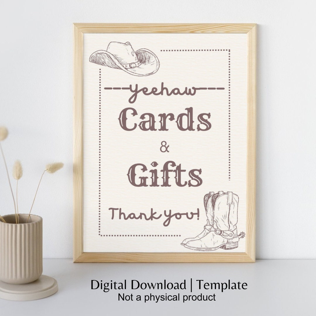 Birthday Cards and Gifts Sign Template | Printable Rodeo Birthday Cards ...