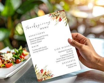 Thanksgiving Menu Template | Editable Thanksgiving Menu | Printable Thanksgiving Menu | Digital 8.5x11 Menu