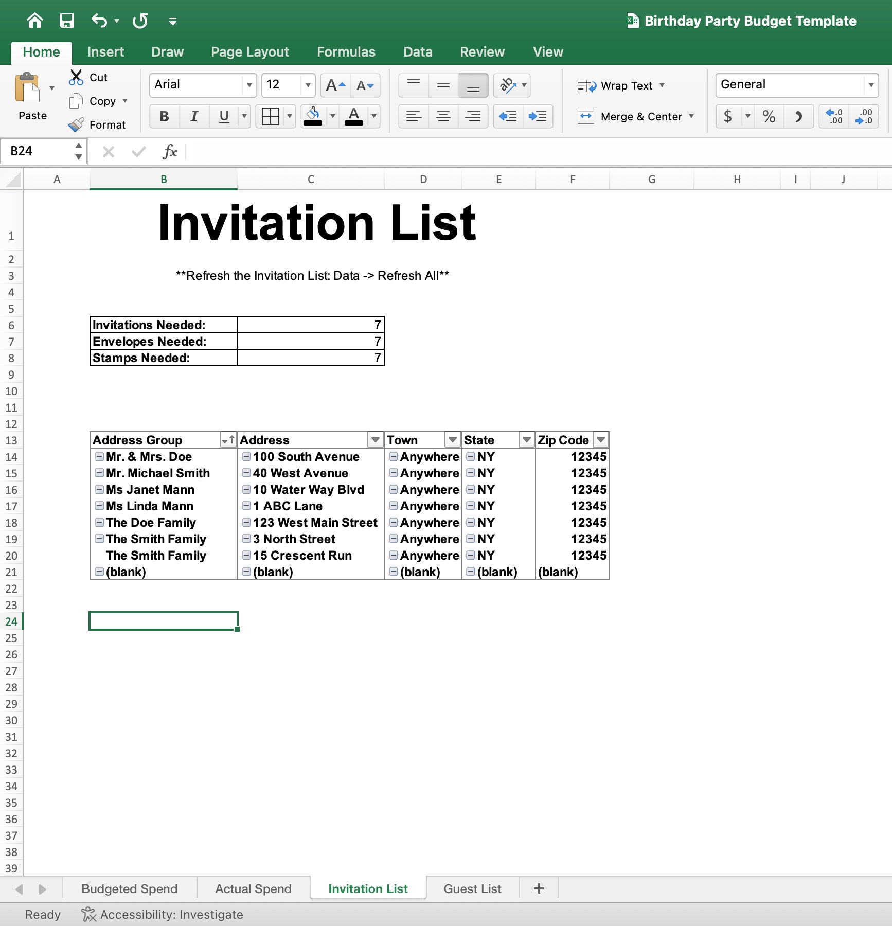 Birthday Party Budget Template: Excel Spreadsheet (digital Download) - Etsy