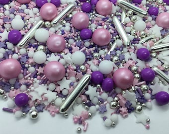 Pink White Purple Metallic Silver Cupcake Sprinkles. Cake Sprinkles Mix. Mother's Day Sprinkle Mix. Cake Sprinkles. Cupcake Decorations.