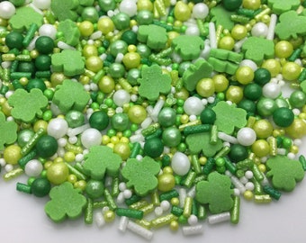 St. Patrick's Day Cake Decorations. Leprechaun Cupcake Sprinkles. Edible Green, Lime, White Cake Toppers. Irish Shamrock Clover Celtic Mix.
