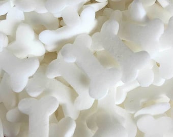 Matt White Bone Shaped Cupcake Sprinkles. Skeleton Bones Cake Sprinkles. Edible Dog Cupcake Toppers. Halloween Cake Decorations.
