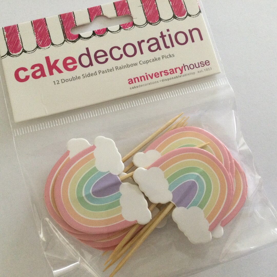 Rainbow Cupcake Picks Pastel Rainbow Cupcake Toppers Birthday Cupcake