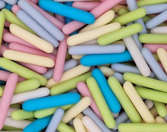 Matt Pastel Rainbow Macaroni Rods Cake Decorations. Easter Cake Sprinkles. New Baby & Birthday Cupcake and Cakesicle Toppers.