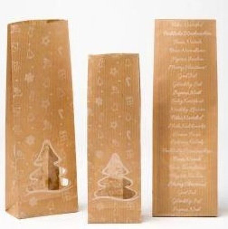 12 Small or 10 Large Christmas Kraft Brown Paper Patterned Presentation