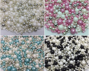 Pearl Mix Sprinkles, Edible Birthday Cake Decorations, Metallic Silver White Aqua Pink Black Wedding Cupcake & Cookie Toppers.