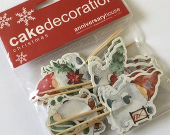 12 Christmas Gnome Double Sided Cupcake Picks. Gonk Xmas Yule Log Toppers. Festive Cake Decorations.